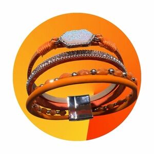 Orange and Silver Women's Bracelet Set